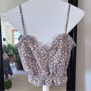 E & M Cropped Smocked Floral Cami Tank Top